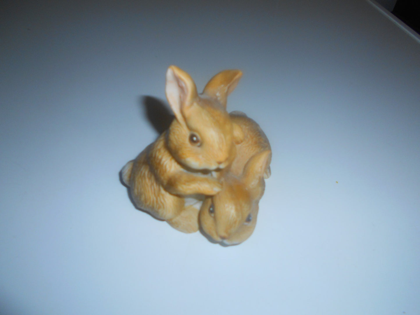 Vintage Homco #1455 Ceramic Rabbit, Brown Baby Bunny, Rabbits Cuddling Figurine