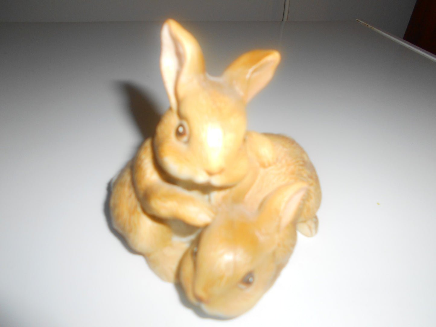 Vintage Homco #1455 Ceramic Rabbit, Brown Baby Bunny, Rabbits Cuddling Figurine