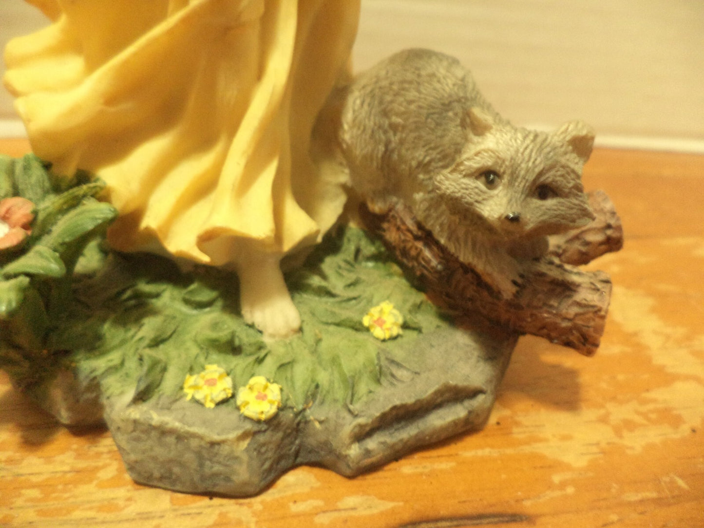 Vintage Resin 7” Angel Figurine Yellow Robe Violin Racoon Red Blue