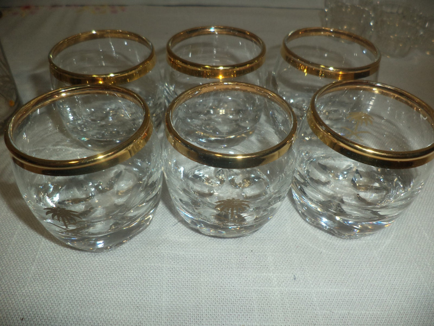 6 Palm Tree Gold Rimmed Shot Glasses