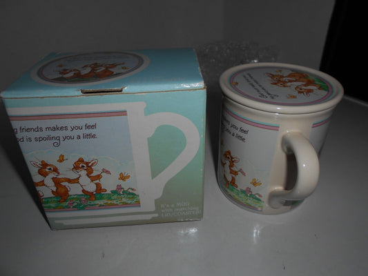 Vintage Hallmark Mug Mates 1986 “Having Friends” Coffee Cup Deer Squirrel Bunny